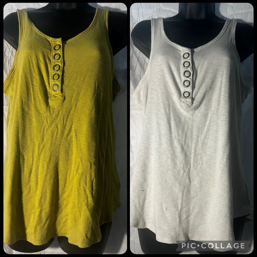 Sonoma Olive and Ivory Eyelet Henley Tank